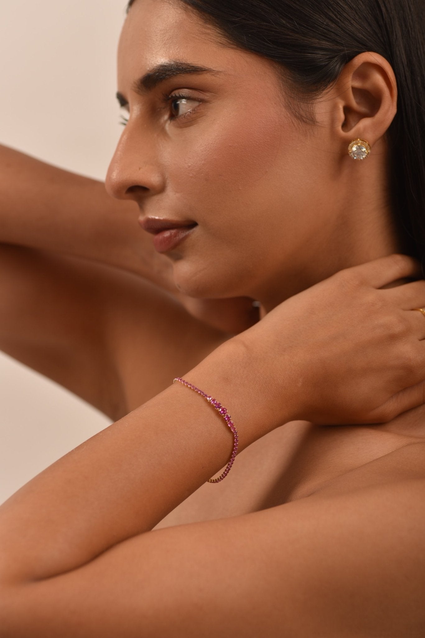 3.36 Carat Natural Pink Sapphire Graduated Tennis Bracelet in 14K/18K Solid Gold