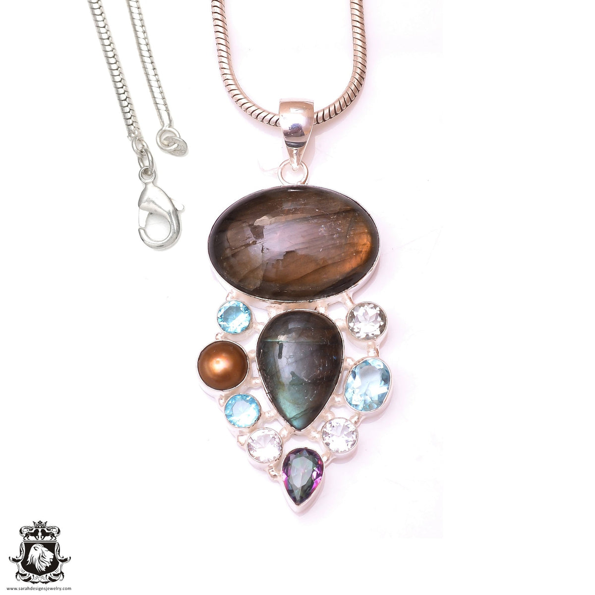 Red Iron Labradorite Spectrolite Pendant & 3MM Italian Chain P9784