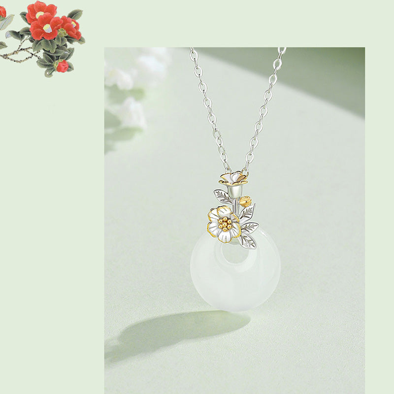 Fortune Jewel 925 Sterling Silver Round Chalcedony Twelve Months Flower Harmony Necklace Pendant