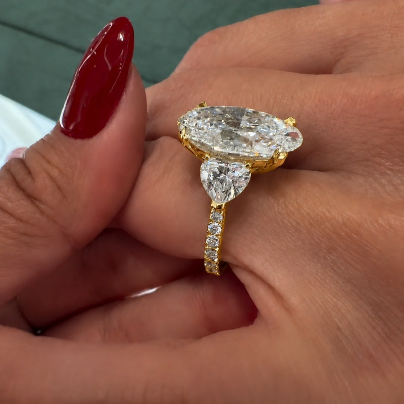 Breathtaking Three-Stone Pave Oval Cut 10.0ct Engagement Ring