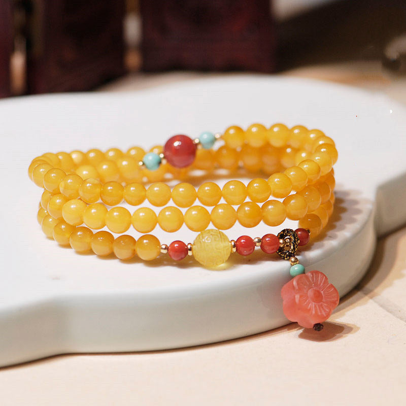 Fortune Jewel Amber Healing Balance Necklace Flower Charm Bracelet