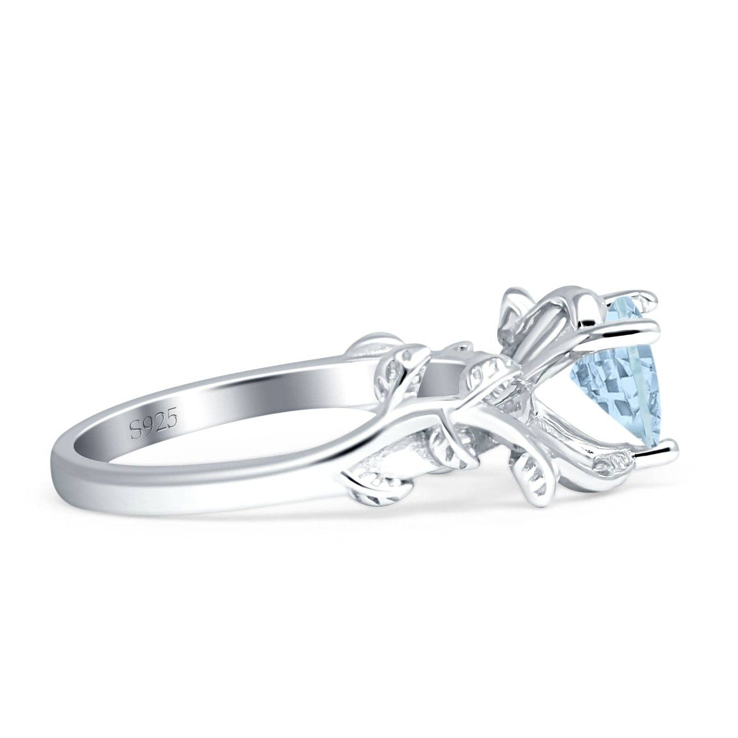 Heart Leaf Art Deco Promise Ring Aquamarine CZ: Aquamarine CZ size I1/2