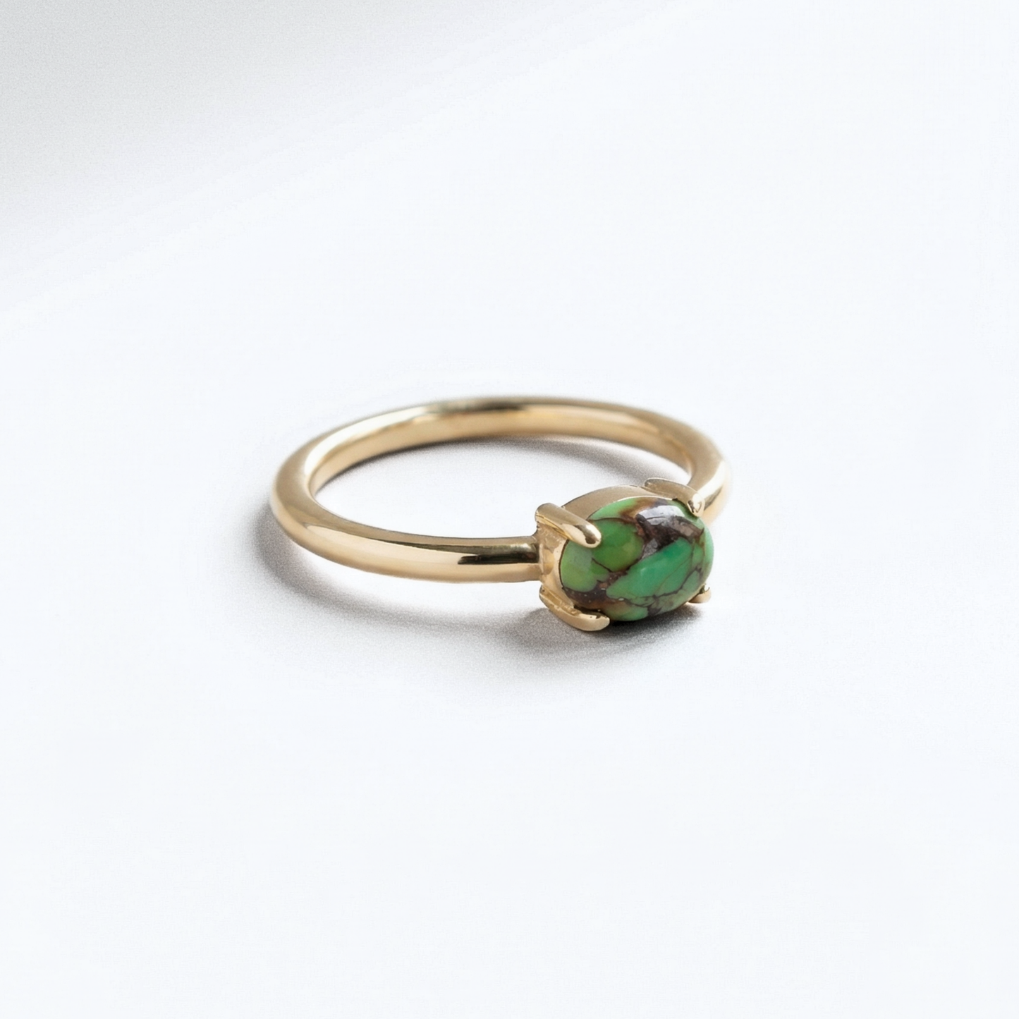Green Turquoise Solitaire Ring | 14K Yellow Gold