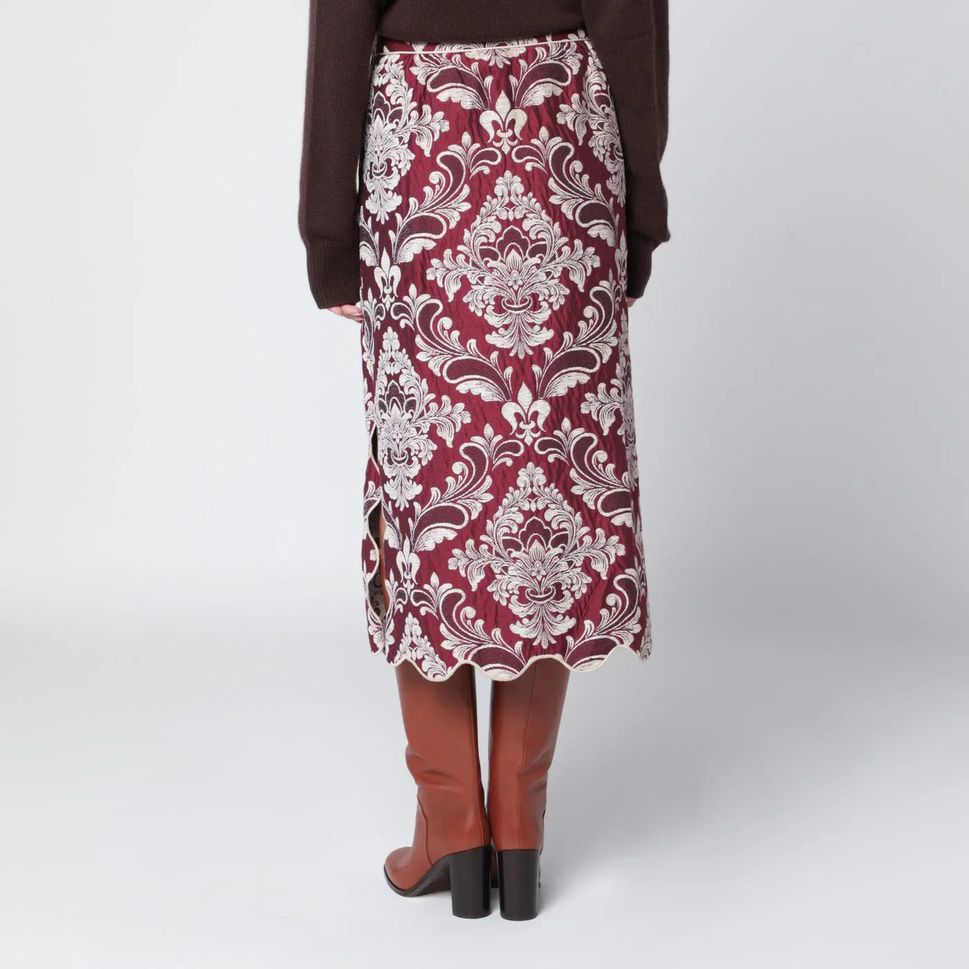 FARM Rio - Bordeaux jacquard midi skirt