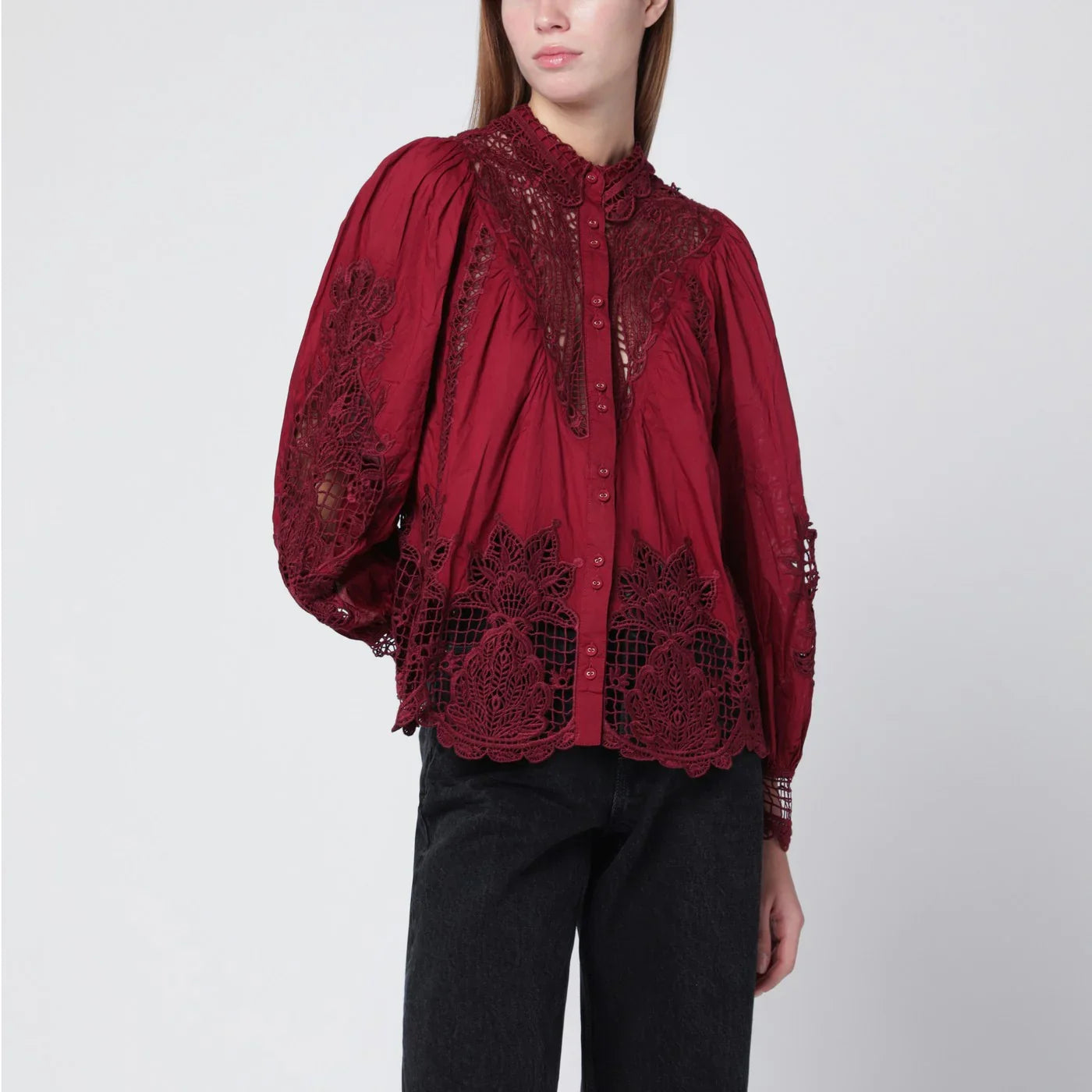 FARM Rio - Berry Garden blouse in guipure lace
