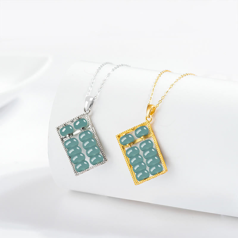 Fortune Jewel Natural Jade Abacus Pattern Abundance Titanium Steel Chain Necklace Pendant
