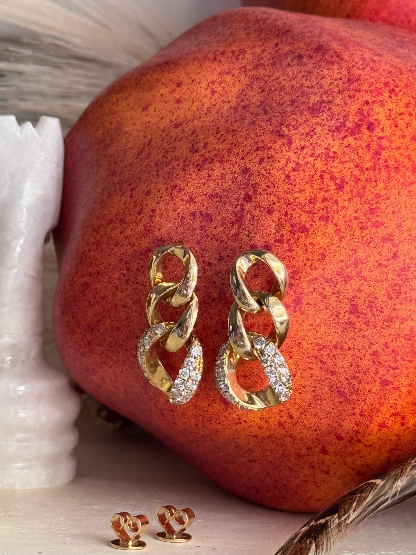 Estate 18k Yellow Gold & Diamond Curb Link Fancy Earrings