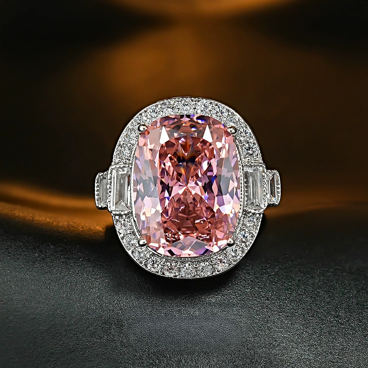 Retro Radiant Cut Colorful Gemstone Engagement Ring with Double Halo & Baguette Accents