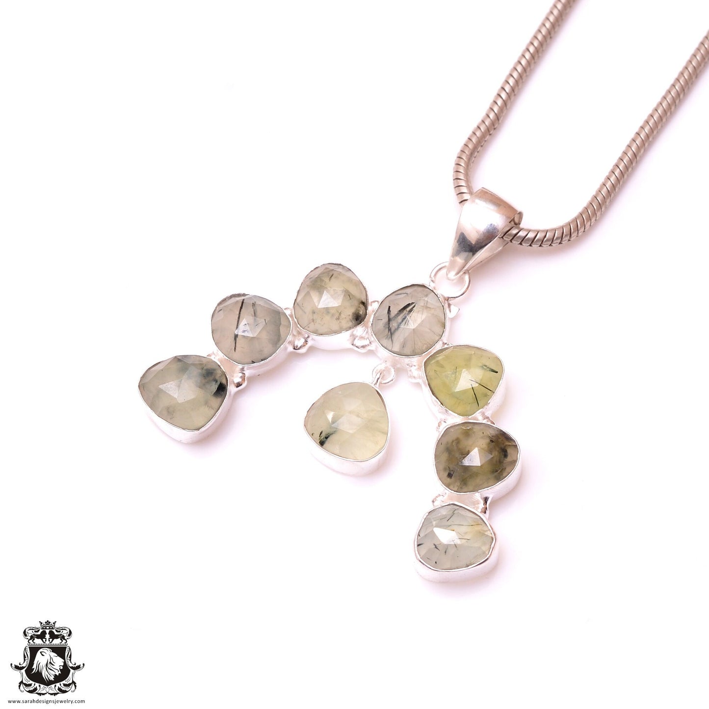 Australian Prehnite Native Squash Blossom Pendant & 3MM Italian Chain P10098