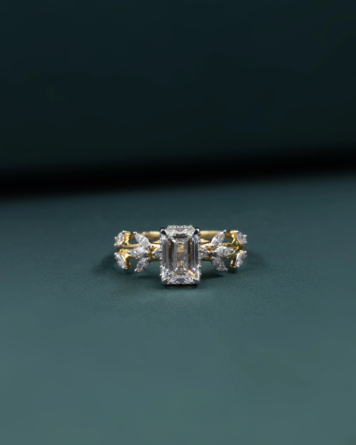 4.92 CTW Emerald & Pear Cut Lab-Grown Diamond Nature-Inspired Engagement Ring
