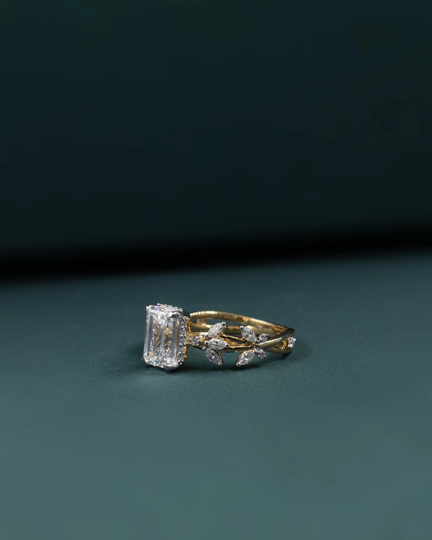 4.92 CTW Emerald & Pear Cut Lab-Grown Diamond Nature-Inspired Engagement Ring