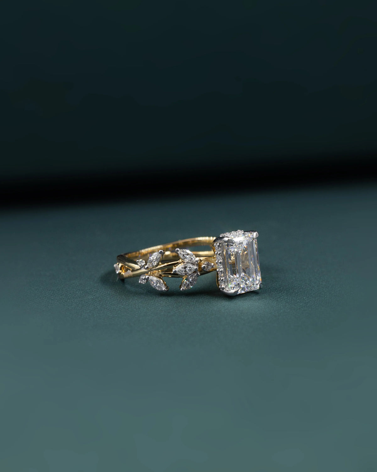 4.92 CTW Emerald & Pear Cut Lab-Grown Diamond Nature-Inspired Engagement Ring