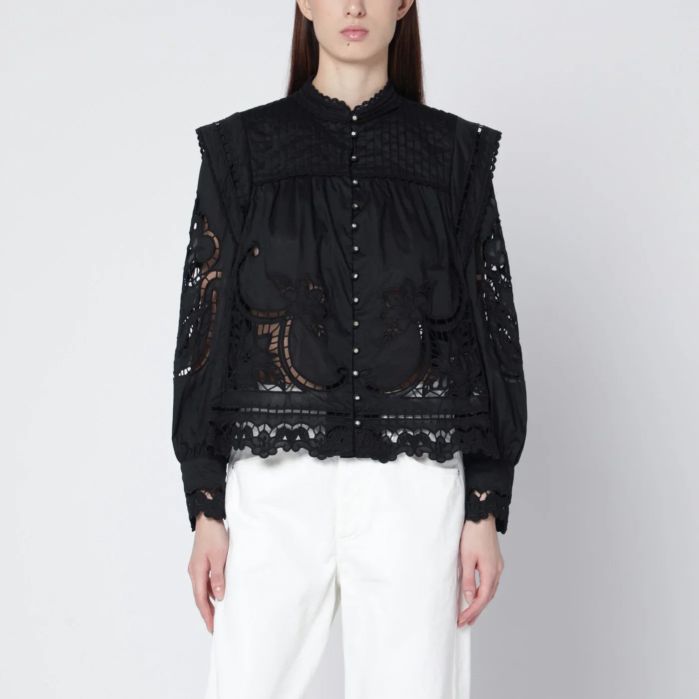 FARM Rio - Black Richelieu cotton blouse