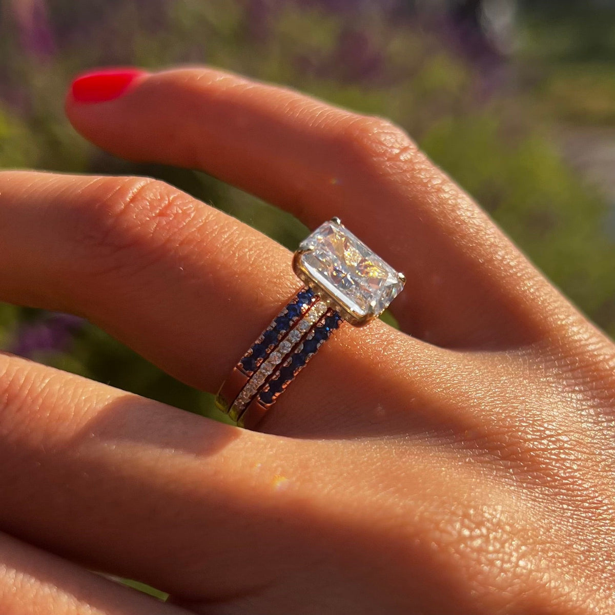 3 Pcs Two Tone Radiant Cut Sterling Silver Bridal Set
