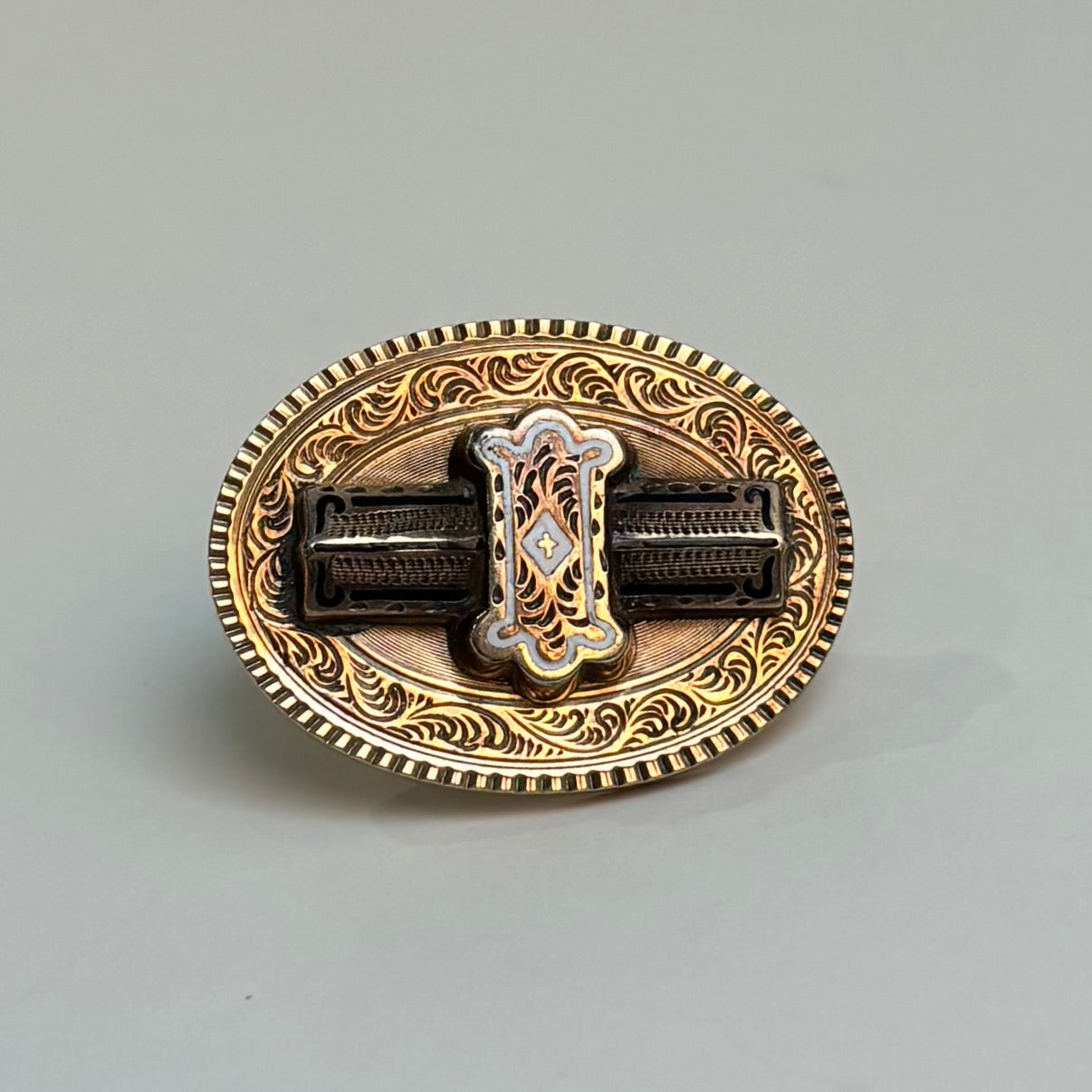 Victorian Black & White Enamel Convertible Brooch Pendant | 10k Yellow Gold | Vintage