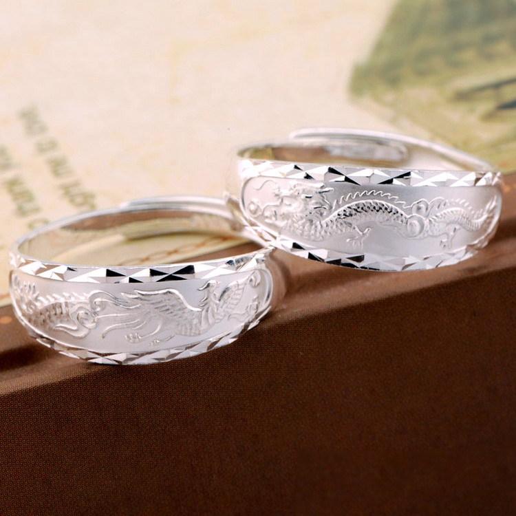 Silver Dragon Phoenix Couple Ring
