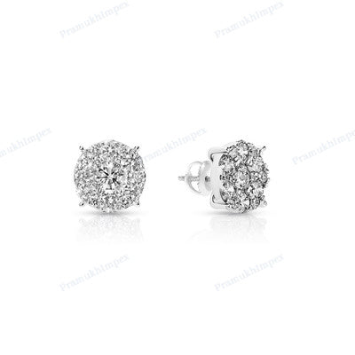 Unique Halo Setting White Gold Plated Earring