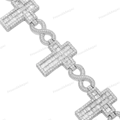 Moissanite Infinity Link Cross Silver Bracelet