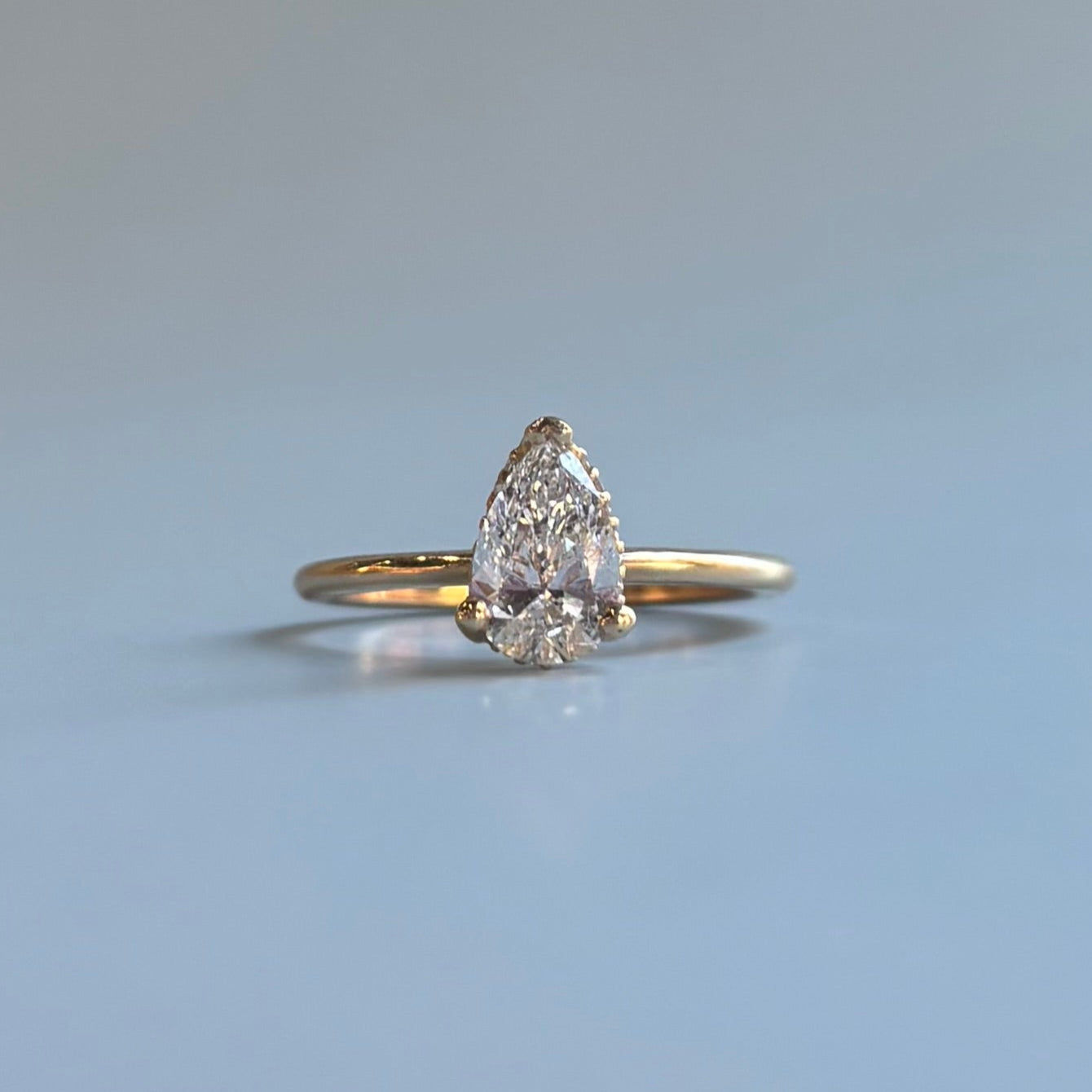 Lab-Grown Pear Diamond Solitaire | 0.99 CT | 14K Yellow Gold | F Color, VVS2 Clarity | Hidden Halo