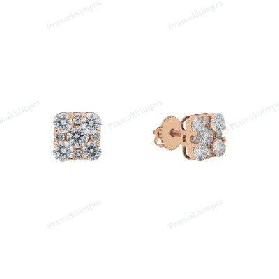 Rose Gold Plated Sqaure Shape Moissanite Diamond Earrings