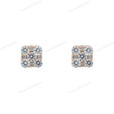 Rose Gold Plated Sqaure Shape Moissanite Diamond Earrings