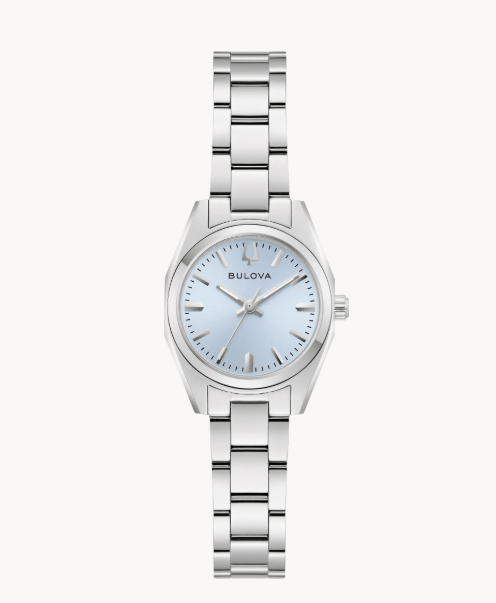 Lady's Stainless Steel Bulova "Surveyor" with Light Blue Dial