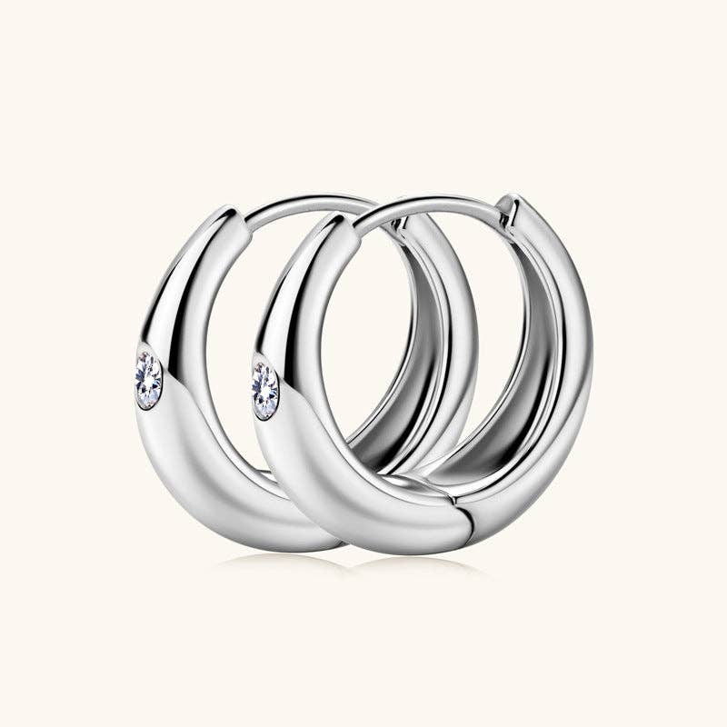 Moissanite Wedding Hoop Earrings in 925 Sterling Silver: Silver