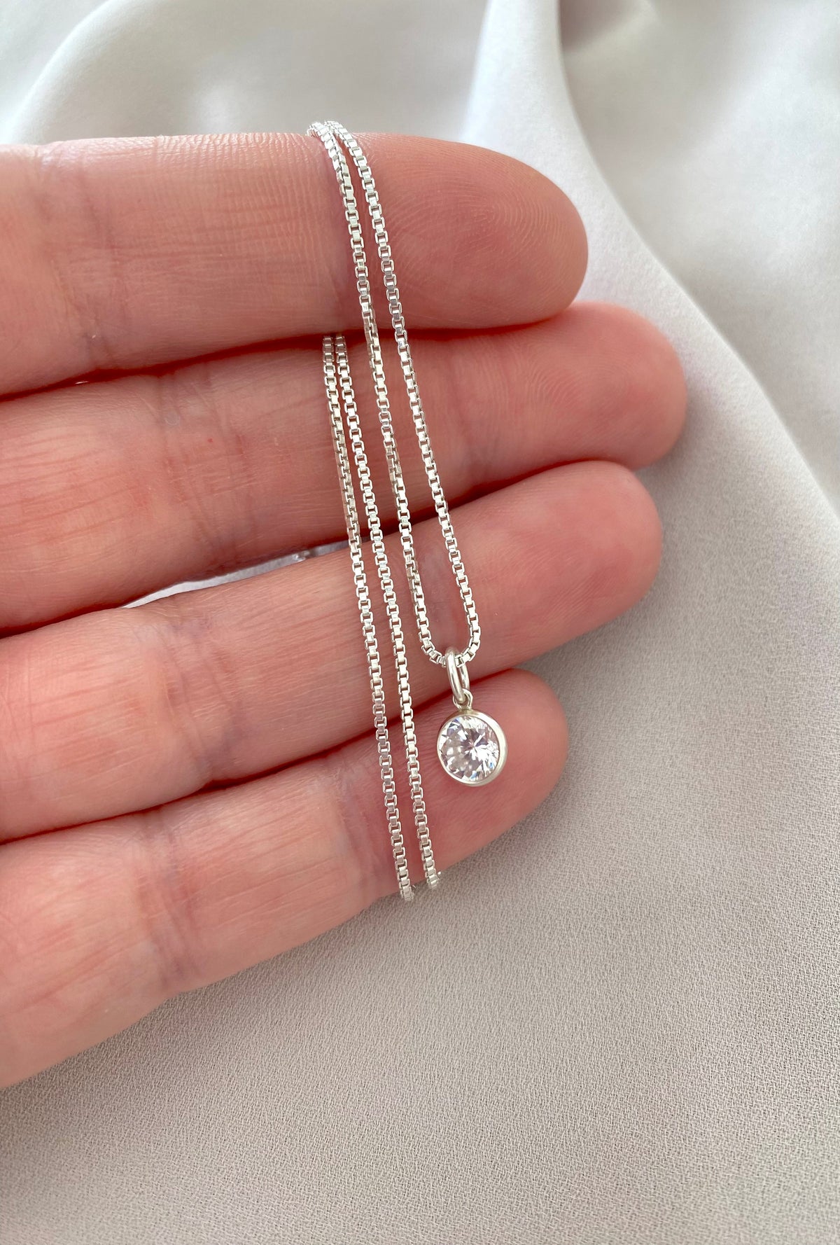 Sterling Silver CZ Charm Necklace April Birthstone Jewelry Silver Box Chain Minimalist Sterling Crystal Pendant Necklace Christmas Gifts