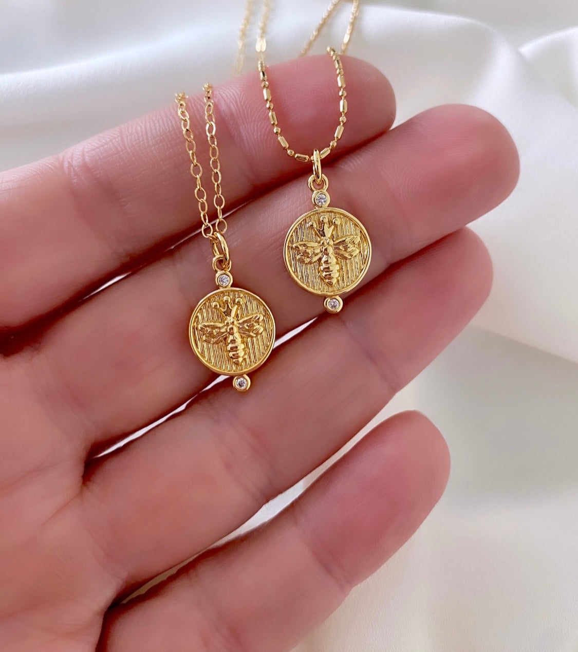 Gold Bee Necklace Gold Filled Necklace Gold Honey Bee Medallion Necklace Bumblebee Coin Pendant Rustic Coin Queen Bee Charm Christmas Gift
