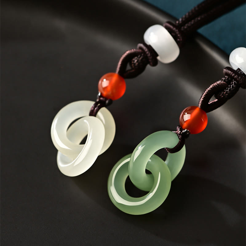 Fortune Jewel Natural Hetian Cyan Jade White Jade Double Peace Buckle Success Necklace Pendant
