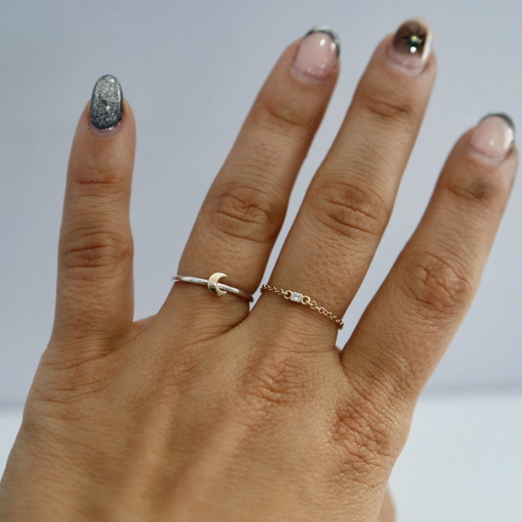Crescent Moon Stacking Ring in Mixed Metal / Sterling Silver and 14 karat Yellow Gold / READY TO SHIP in 5.75