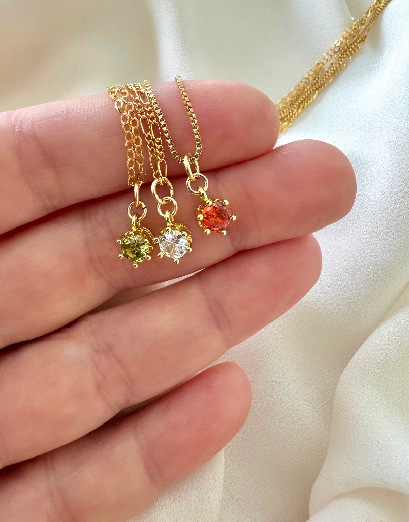 Gold Filled Gemstone Pendant Necklace - Peridot - Quartz Crystal - Carnelian - August April Birthstone Jewelry
