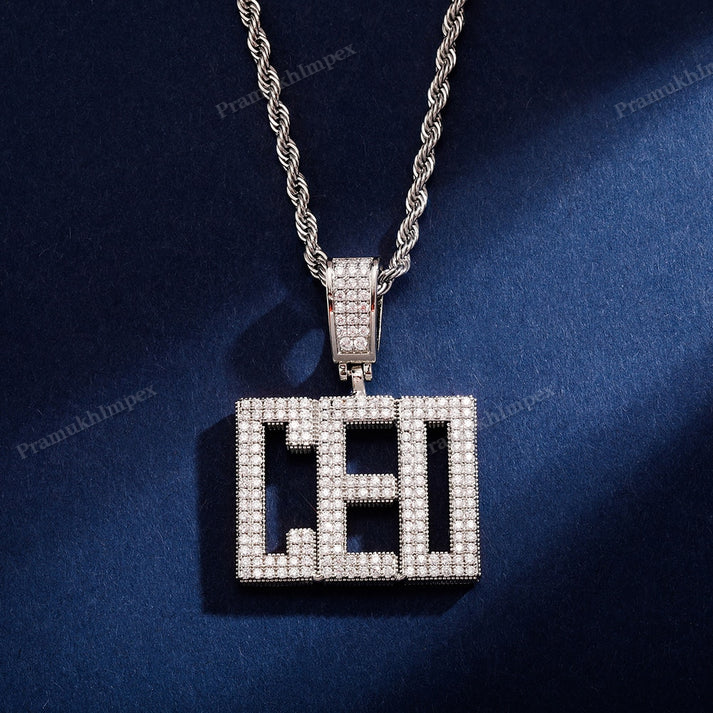 Sterling Silver Moissanite KING Gold Plated Letter Pendant