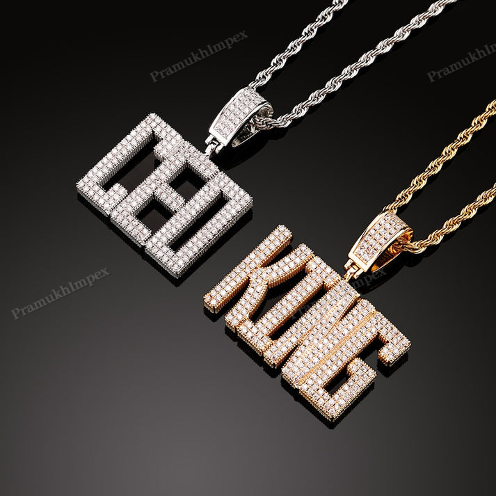 Sterling Silver Moissanite KING Gold Plated Letter Pendant