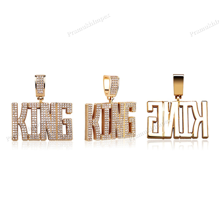 Sterling Silver Moissanite KING Gold Plated Letter Pendant