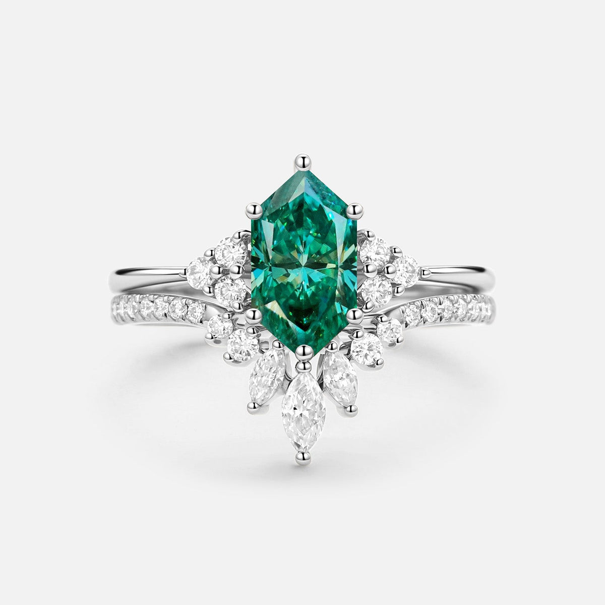 Luminous Reverie - Dutch Marquise Green Moissanite Classic Vintage Engagement Ring Sets 2pcs - Sierra