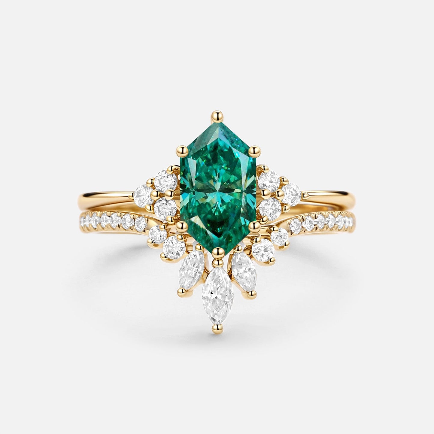 Luminous Reverie - Dutch Marquise Green Moissanite Classic Vintage Engagement Ring Sets 2pcs - Sierra