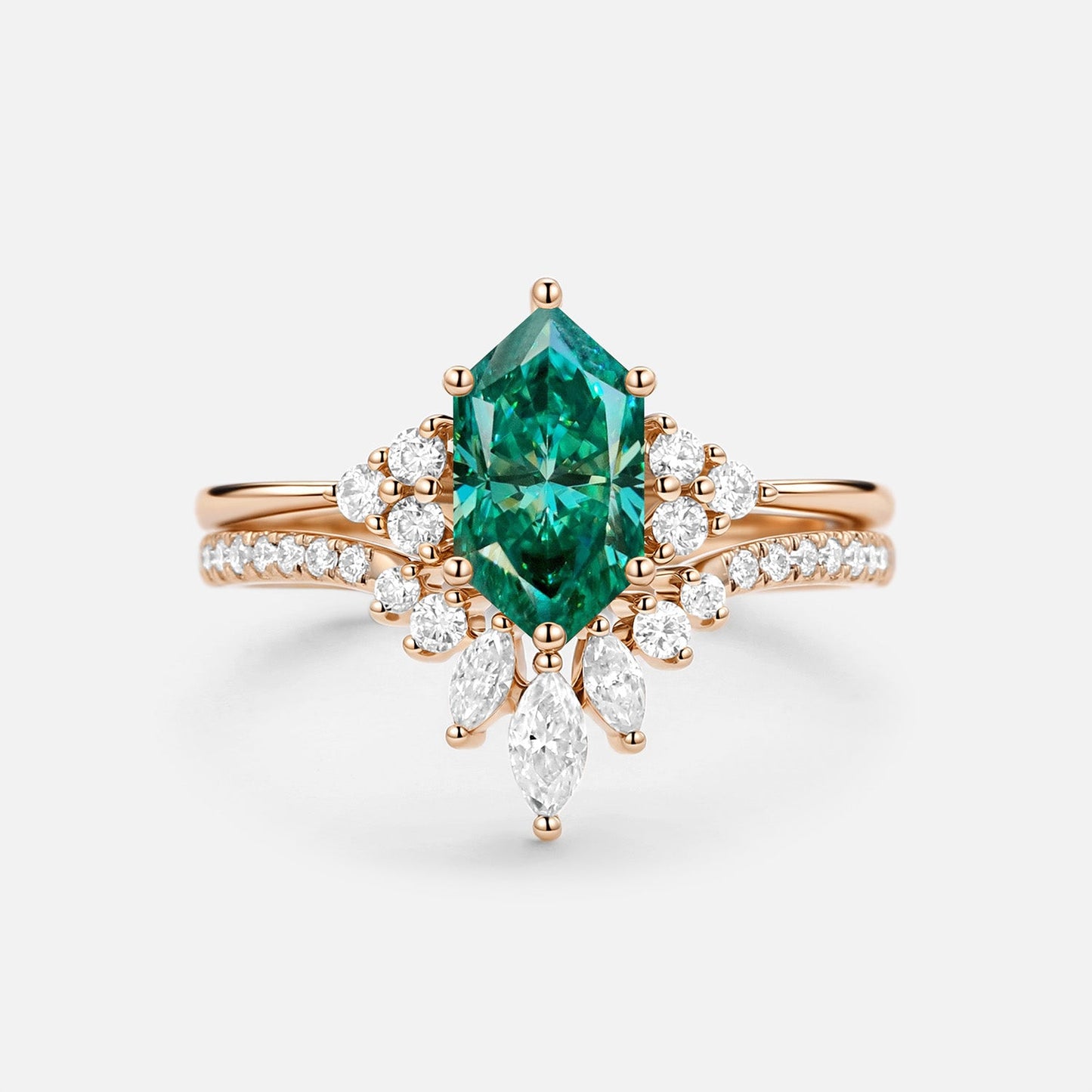 Luminous Reverie - Dutch Marquise Green Moissanite Classic Vintage Engagement Ring Sets 2pcs - Sierra