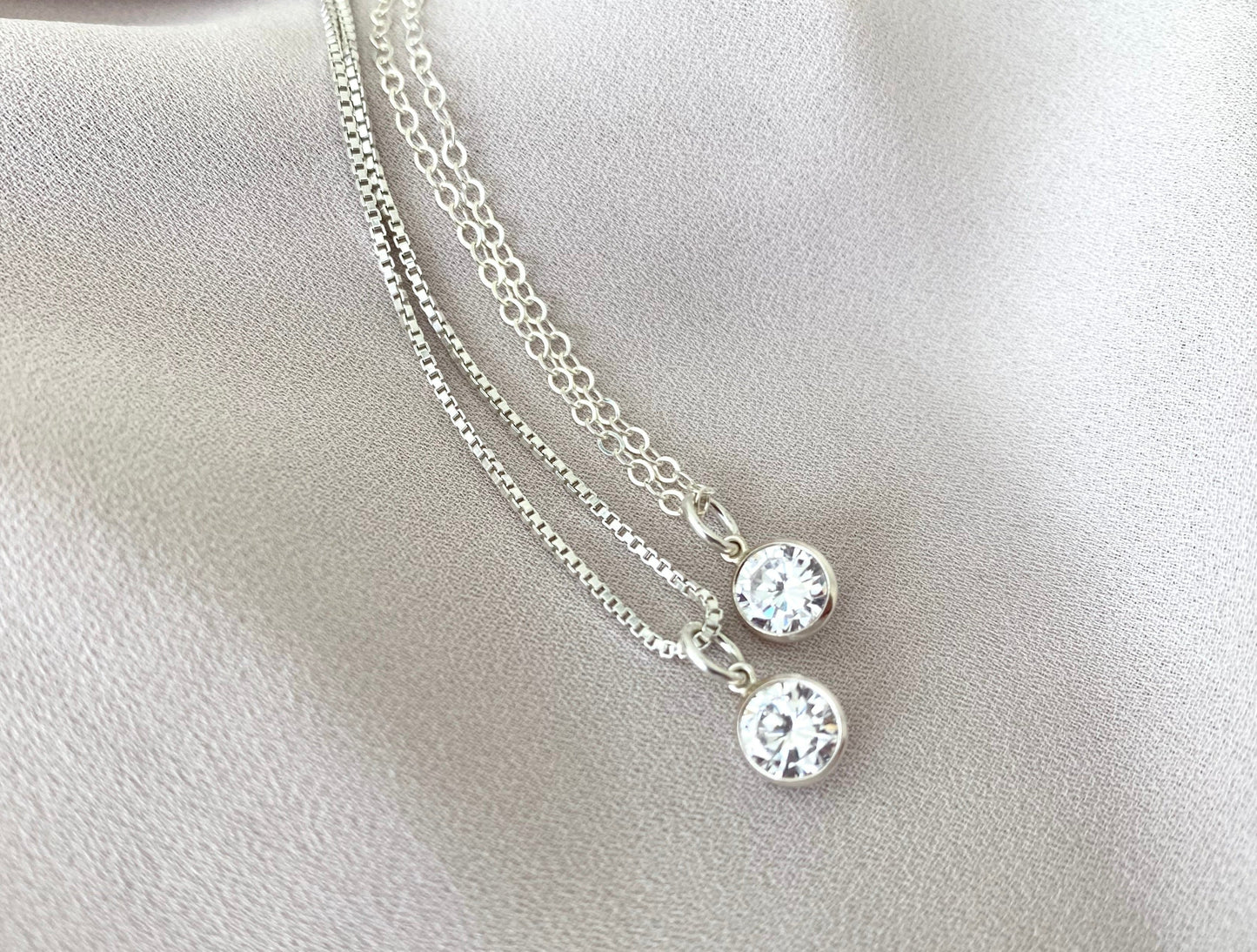 Sterling Silver CZ Charm Necklace April Birthstone Jewelry Silver Box Chain Minimalist Sterling Crystal Pendant Necklace Christmas Gifts