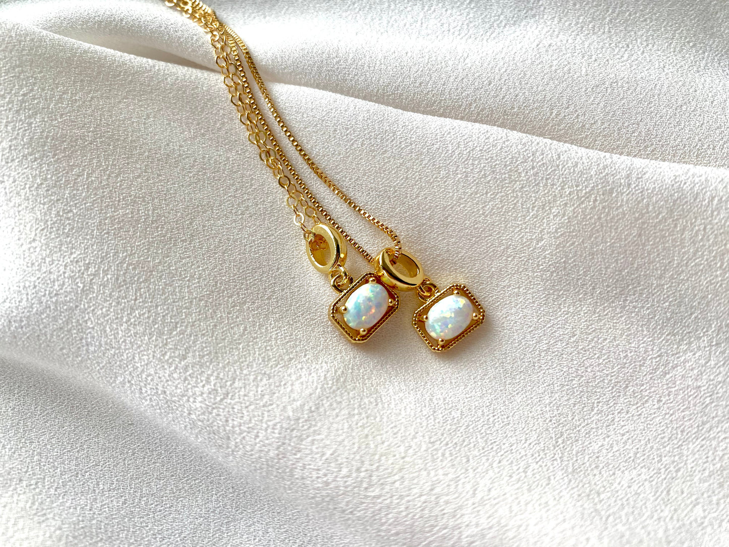 Opal Charm Necklace October Birthstone Jewelry Dainty Opal Necklace Gold Filled Opal Pendant Box Chain Christmas Gift Bridal Party Jewelry