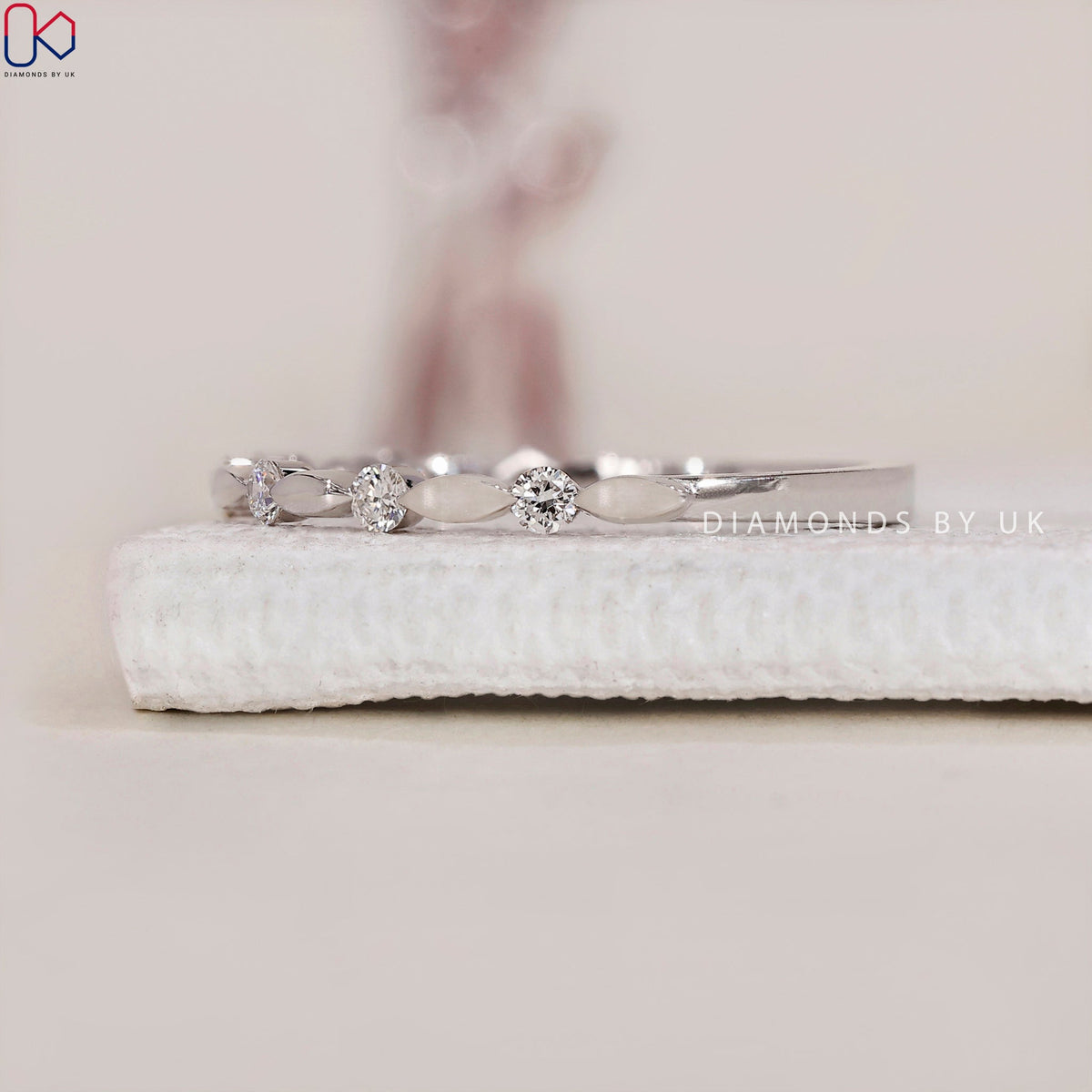 Unique Wedding Band - Round Cut Diamonds