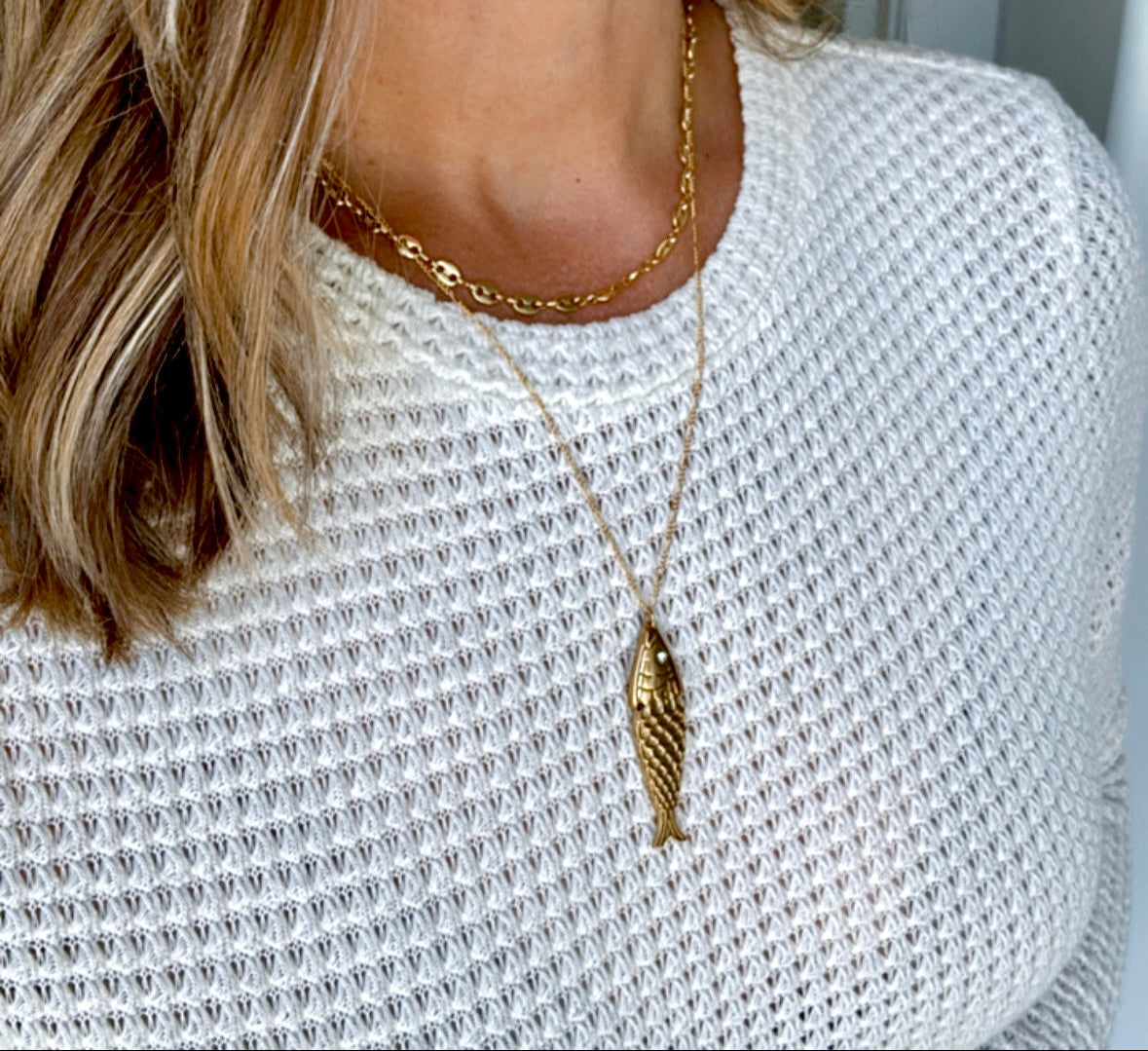 Articulated Gold Sardine Fish Pendant Necklace - Gold Filled Chain
