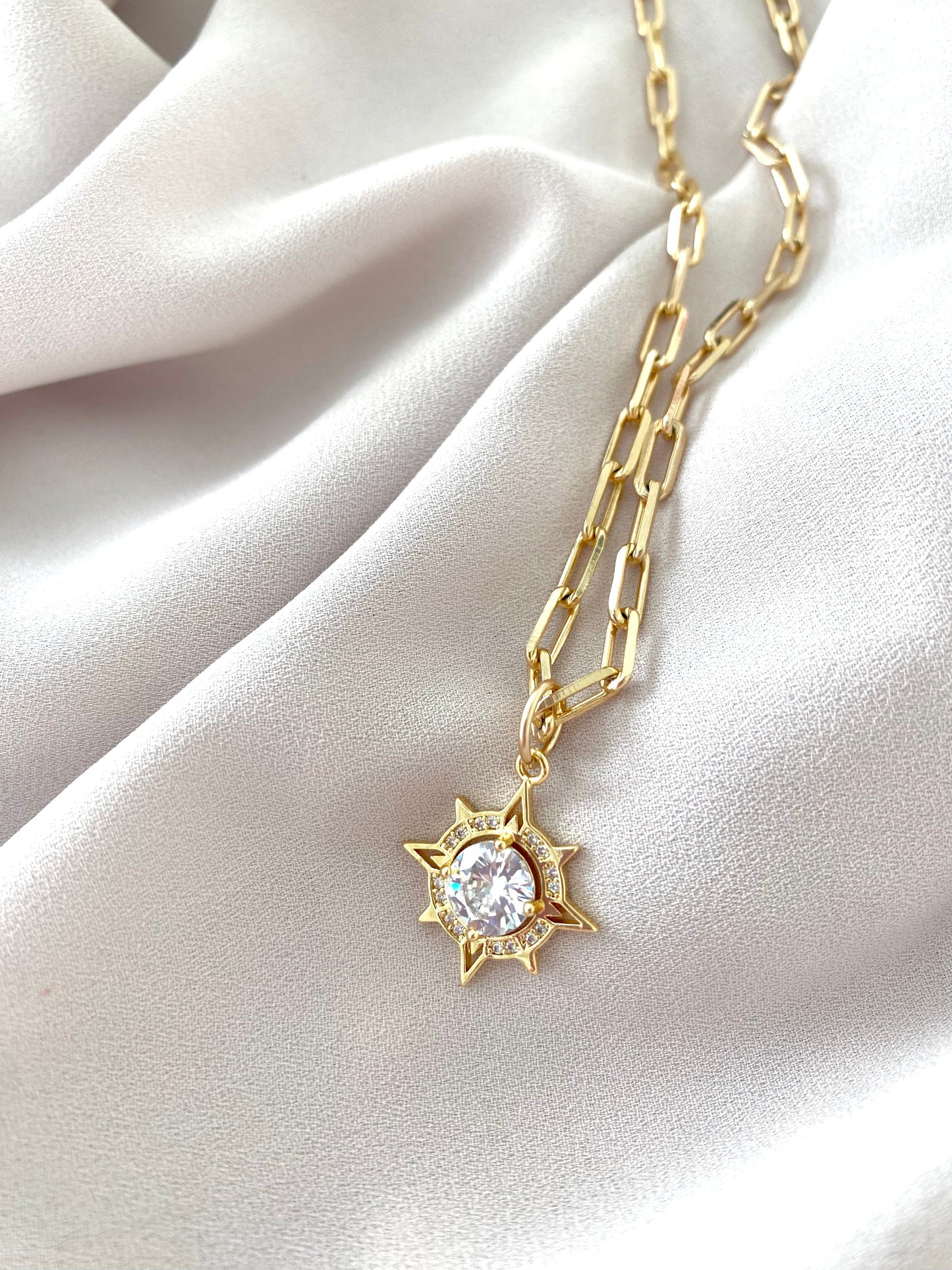Gold Star Pendant Necklace Gold Filled Paperclip Chain Shiny CZ Micro Pave Necklace Celestial Jewelry Christmas Gift Minimalist Necklaces