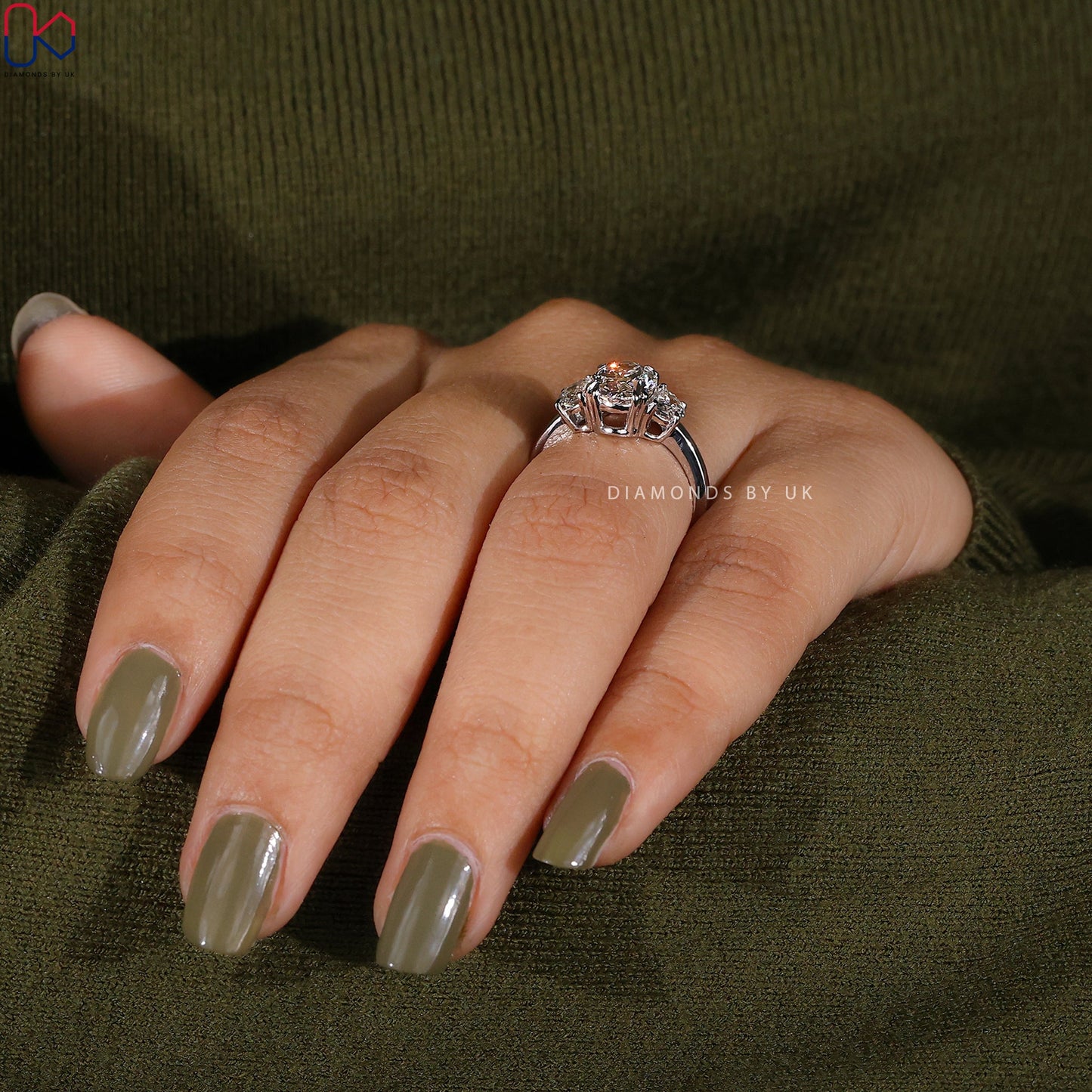 3 Stone Oval Diamond Engagement Ring In White Gold