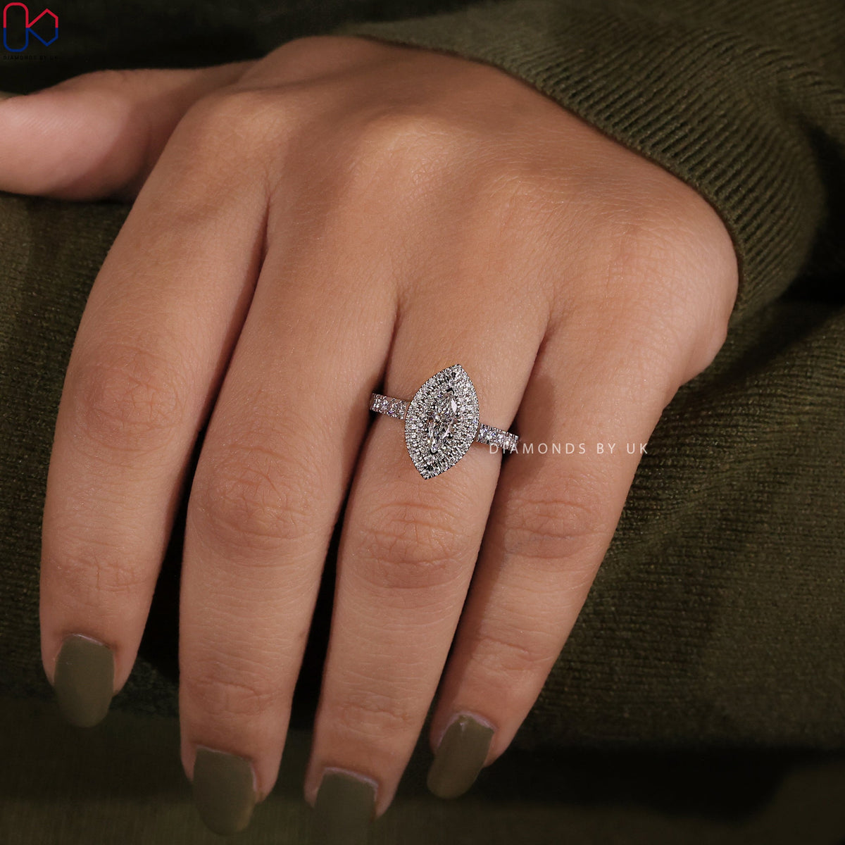 Double Halo Marquise Engagement Ring