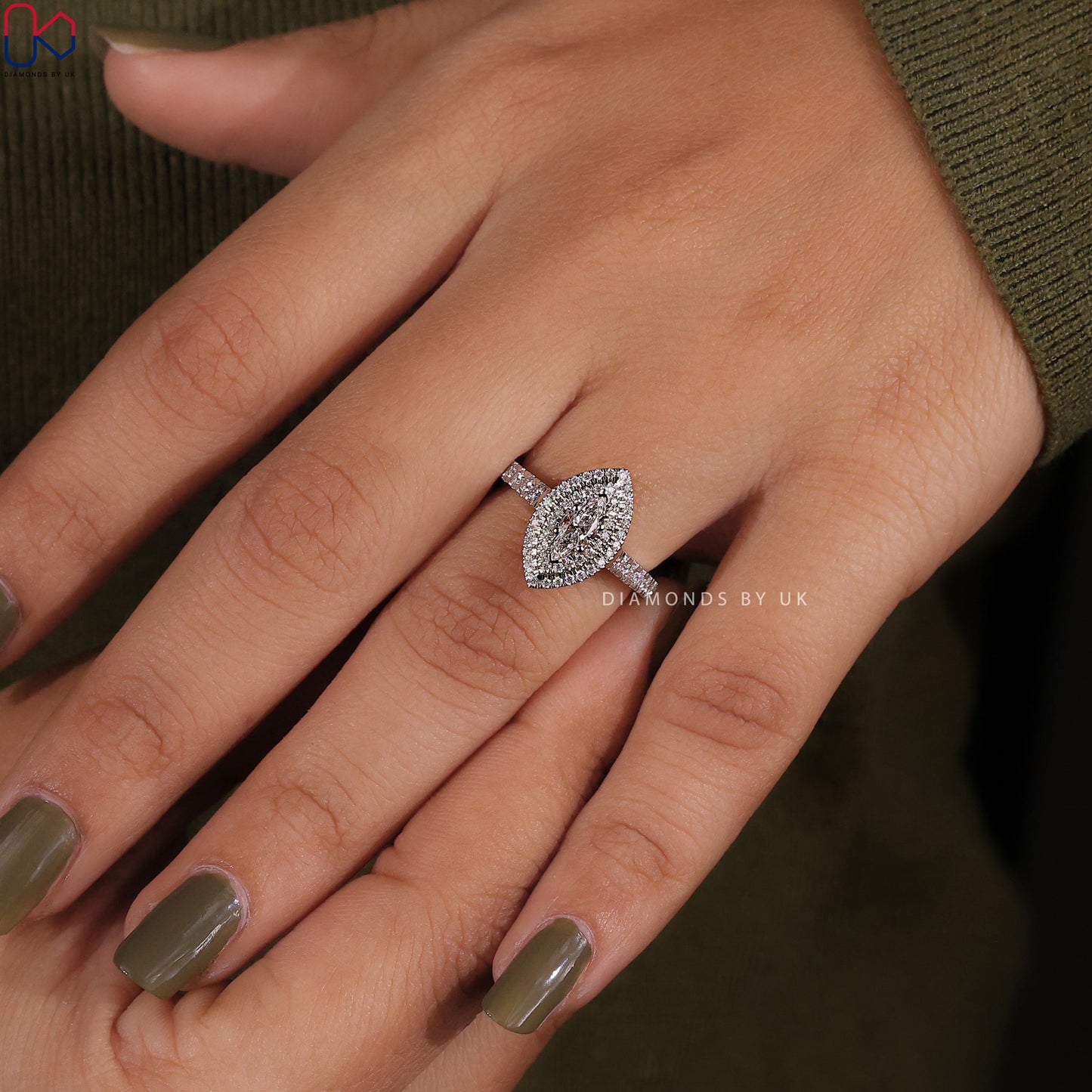 Double Halo Marquise Engagement Ring