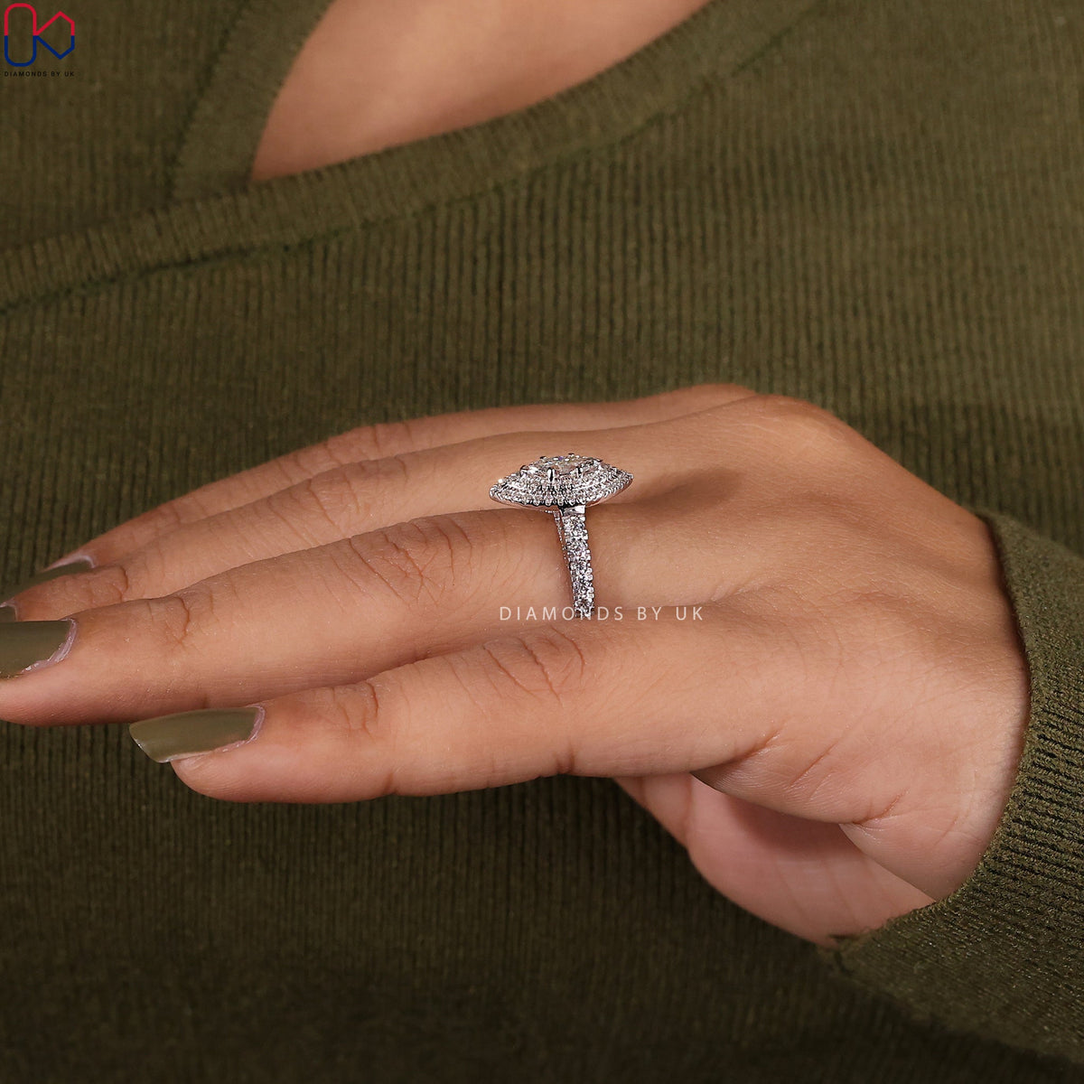 Double Halo Marquise Engagement Ring