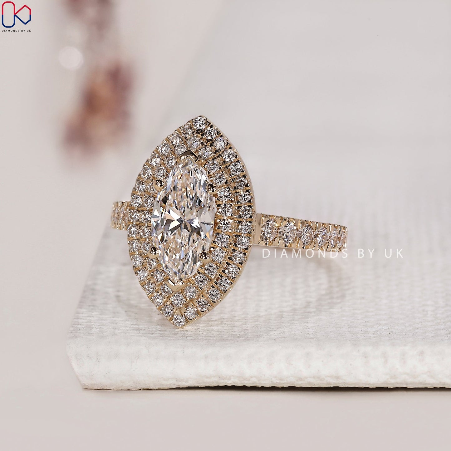 Marquise Cut Diamond With Double Halo Engagement Ring