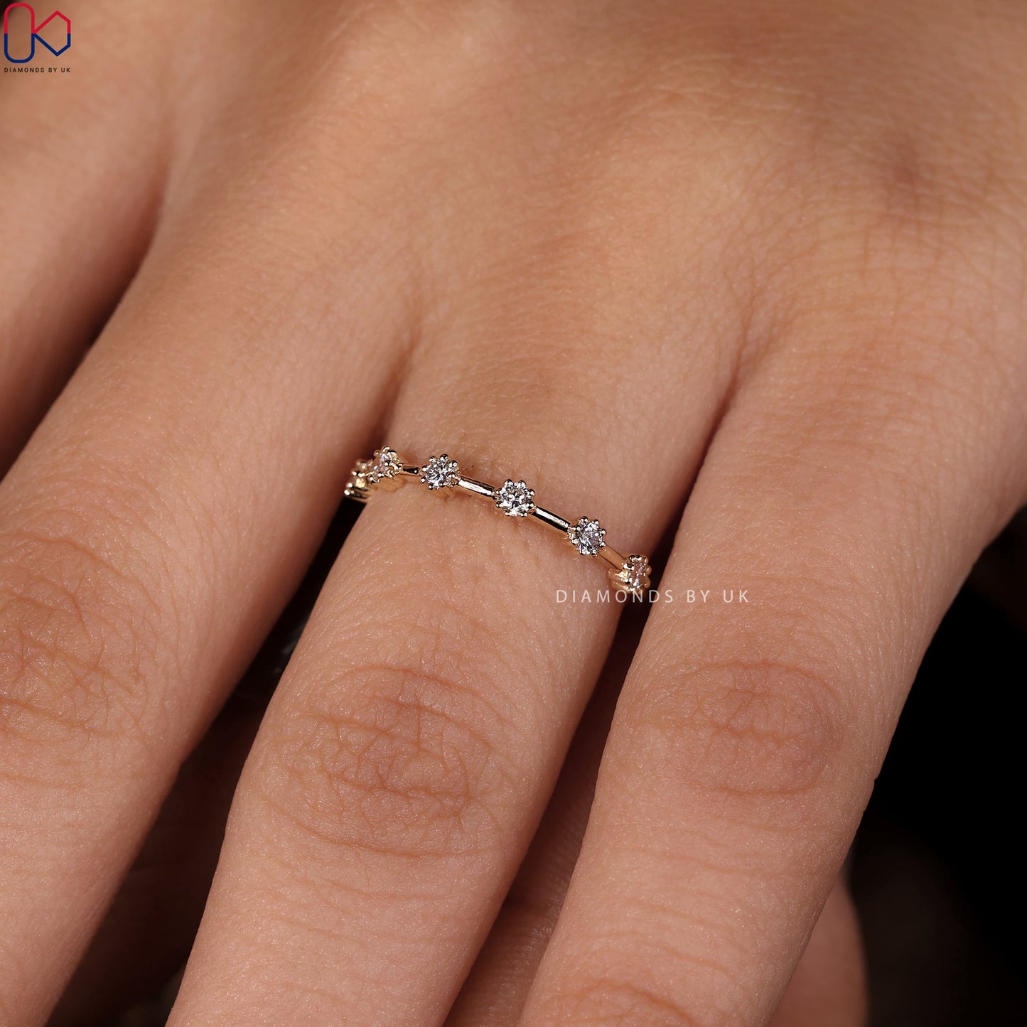 Round Cut Half Eternity Wedding Band