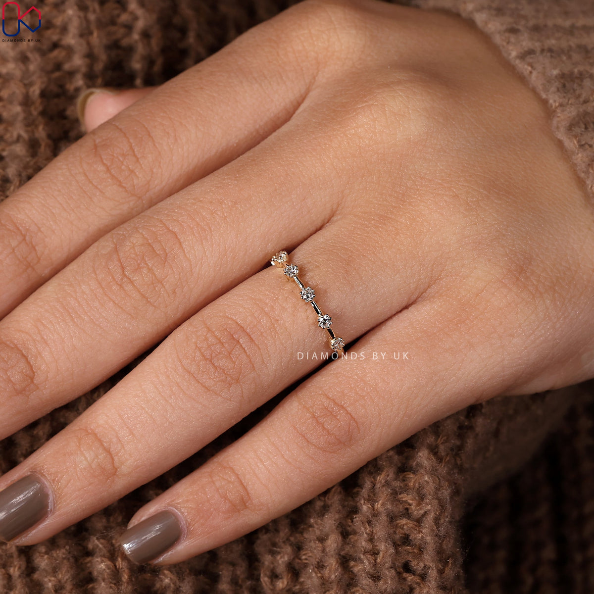 Round Cut Half Eternity Wedding Band